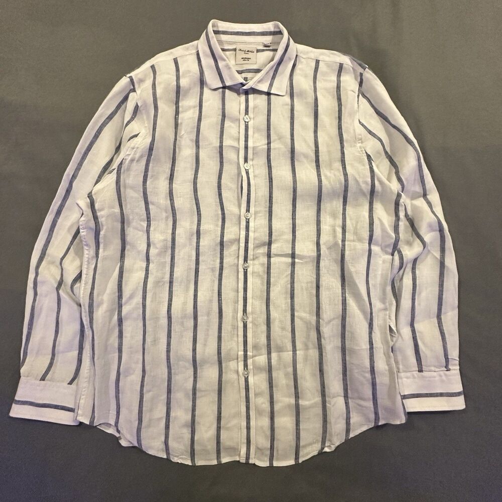 Murano Baird McNutt 100% Linen Shirt Mens XL Striped Long Sleeve Blue Beach
